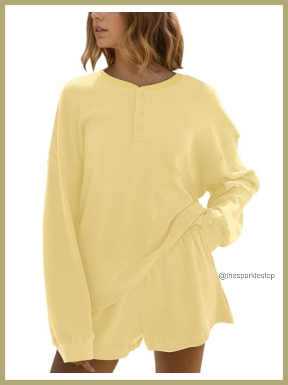 Waffle Knit Lounge Set Long Sleeve Sweatshirt & High Waisted Shorts 2 Piece